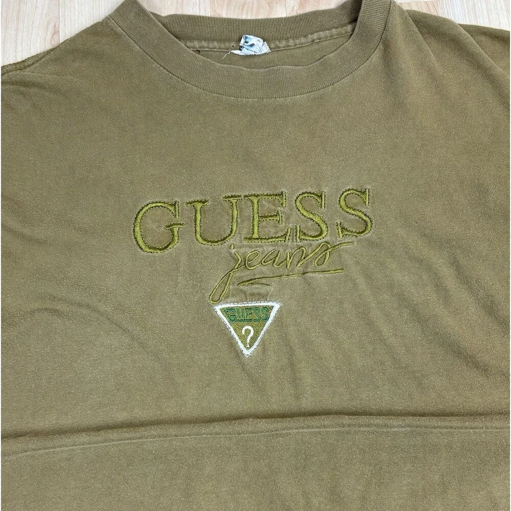 Vintage 90s Single Stitch Guess Jeans Embroidered T-Shirt / Green / Size Large - Picture 3 of 8